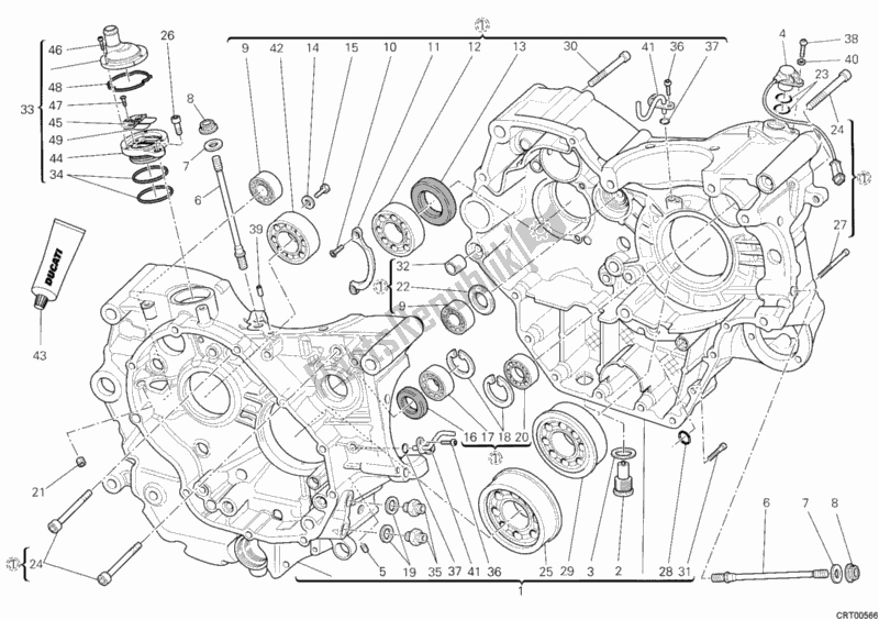 All parts for the Crankcase of the Ducati Hypermotard 1100 EVO USA 2012